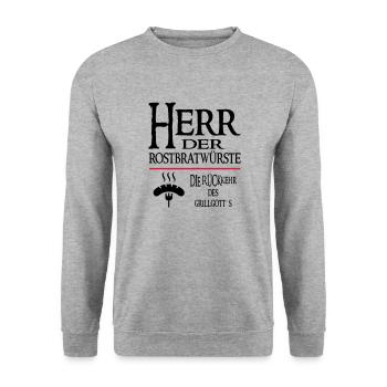 Grillen BBQ Grillgott Grillkönig - Unisex Pullover - Weißgrau meliert - Vorne - Alina (178cm) & Michal (187cm)