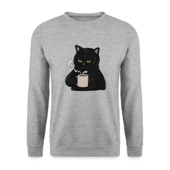 Chat noir grincheurs avec café muffins du matin - Sweat-shirt Unisexe - gris chiné - Devant - Alina (178cm) & Michal (187cm)