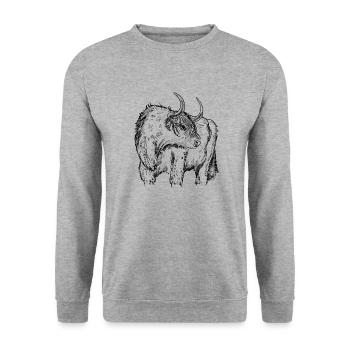 Highland Rind Dessin - Sweat-shirt Unisexe - gris chiné - Devant - Alina (178cm) & Michal (187cm)