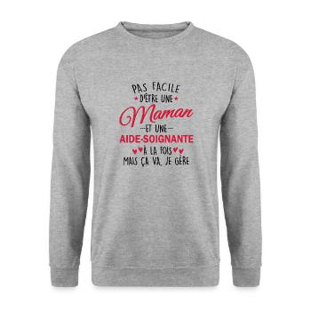 maman et une aide soignante à la fois - Sweat-shirt Unisexe - gris chiné - Devant - Alina (178cm) & Michal (187cm)
