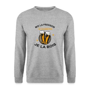 Moi la pression je la subis pas je la bois - Sweat-shirt Unisexe - gris chiné - Devant - Alina (178cm) & Michal (187cm)