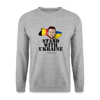 Ukraine Belgique Stand avec l’Ukraine - Sweat-shirt Unisexe - gris chiné - Devant - Alina (178cm) & Michal (187cm)
