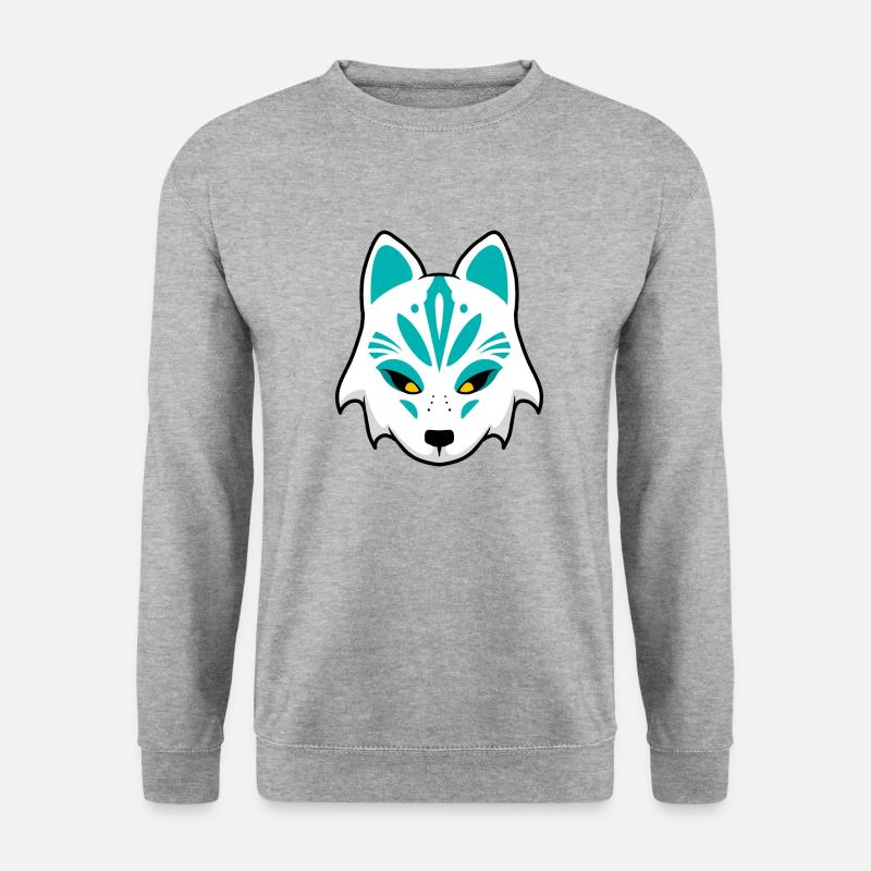 Kitsune Maske blau - Unisex Pullover - Weißgrau meliert