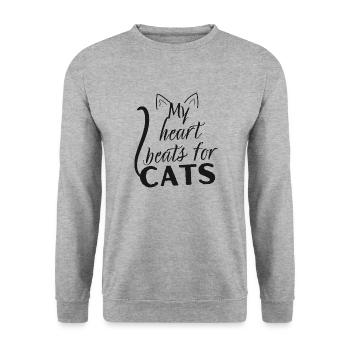 My heart beats for cats - Gift Humor Cat - Unisex Sweatshirt - salt & pepper - Front - Alina (178cm) & Michal (187cm)
