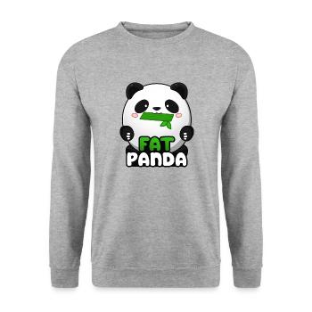 Fat Panda mit Bambus - Pandabär Cute Kawaii ^_^ - Unisex Pullover - Weißgrau meliert - Vorne - Alina (178cm) & Michal (187cm)