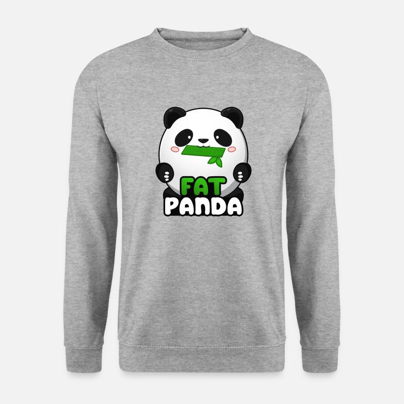 Fat Panda mit Bambus - Pandabär Cute Kawaii ^_^ - Unisex Pullover - Weißgrau meliert