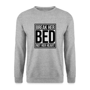 break her bed Zitat - Unisex Pullover - Weißgrau meliert - Vorne - Alina (178cm) & Michal (187cm)