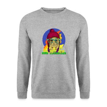 Katzenkollektion - Unisex Pullover - Weißgrau meliert - Vorne - Alina (178cm) & Michal (187cm)