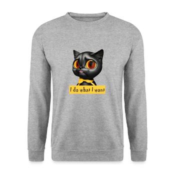 IdoWhatIwant Katze - Unisex Pullover - Weißgrau meliert - Vorne - Alina (178cm) & Michal (187cm)