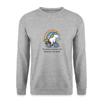 Unicorn on bicycle with slogan "lactose" - Unisex Sweatshirt - salt & pepper - Front - Alina (178cm) & Michal (187cm)
