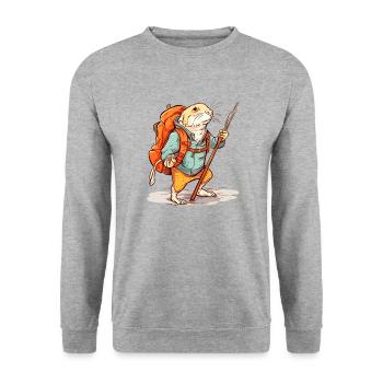 Mole rat as a hiker with stick and backpack - Unisex Sweatshirt - salt & pepper - Front - Alina (178cm) & Michal (187cm)