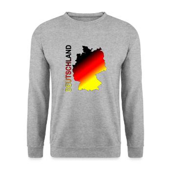 Deutschland Karte Schrift - Unisex Pullover - Weißgrau meliert - Vorne - Alina (178cm) & Michal (187cm)