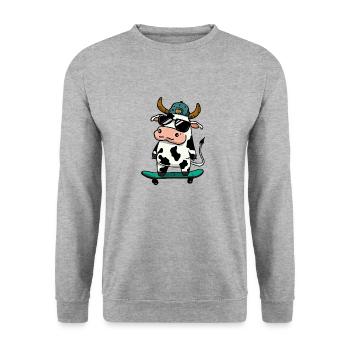 Coole Kuh Skateboarding - Unisex Pullover - Weißgrau meliert - Vorne - Alina (178cm) & Michal (187cm)