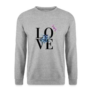 Blumen, Liebe, Love Design - Unisex Pullover - Weißgrau meliert - Vorne - Alina (178cm) & Michal (187cm)