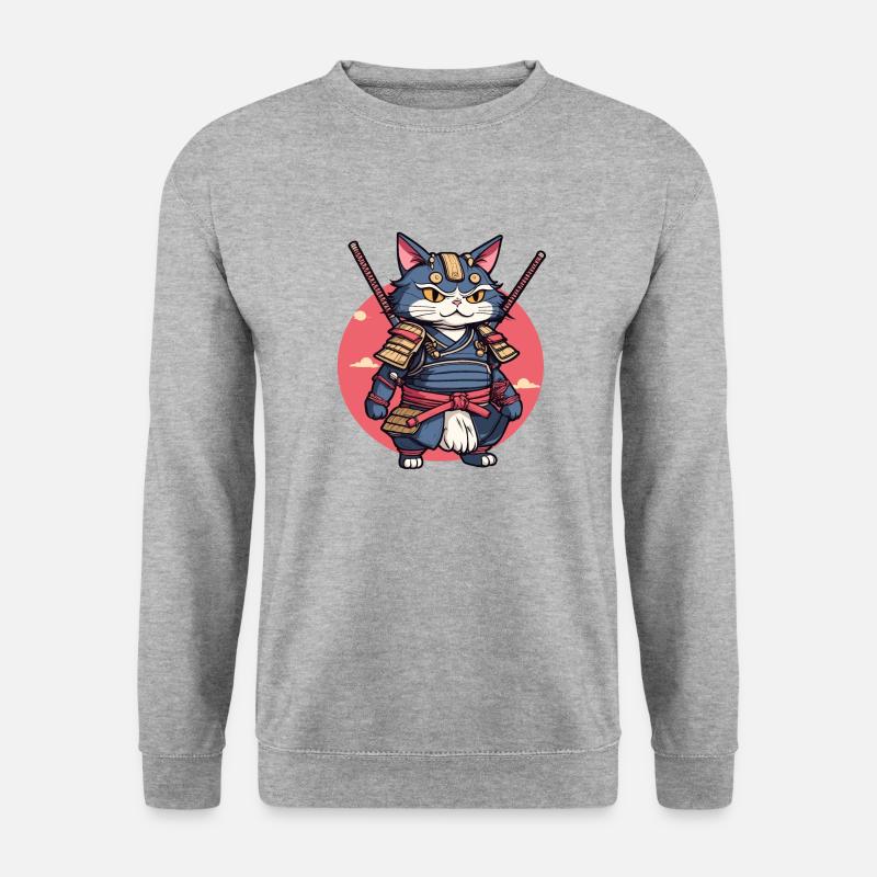 Samurai-Katze #2 - Unisex Pullover - Weißgrau meliert