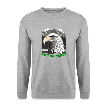 Tête d’aigle « Sauvez la nature » - Sweat-shirt Unisexe - gris chiné - Devant - Alina (178cm) & Michal (187cm)