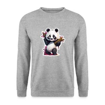 Panda / Animal / Zoo / Bamboo / Wild / Childlike - Unisex Sweatshirt - salt & pepper - Front - Alina (178cm) & Michal (187cm)