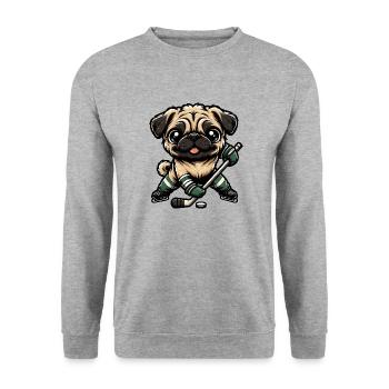 Ice hockey pug, dog in player outfit - Unisex Sweatshirt - salt & pepper - Front - Alina (178cm) & Michal (187cm)