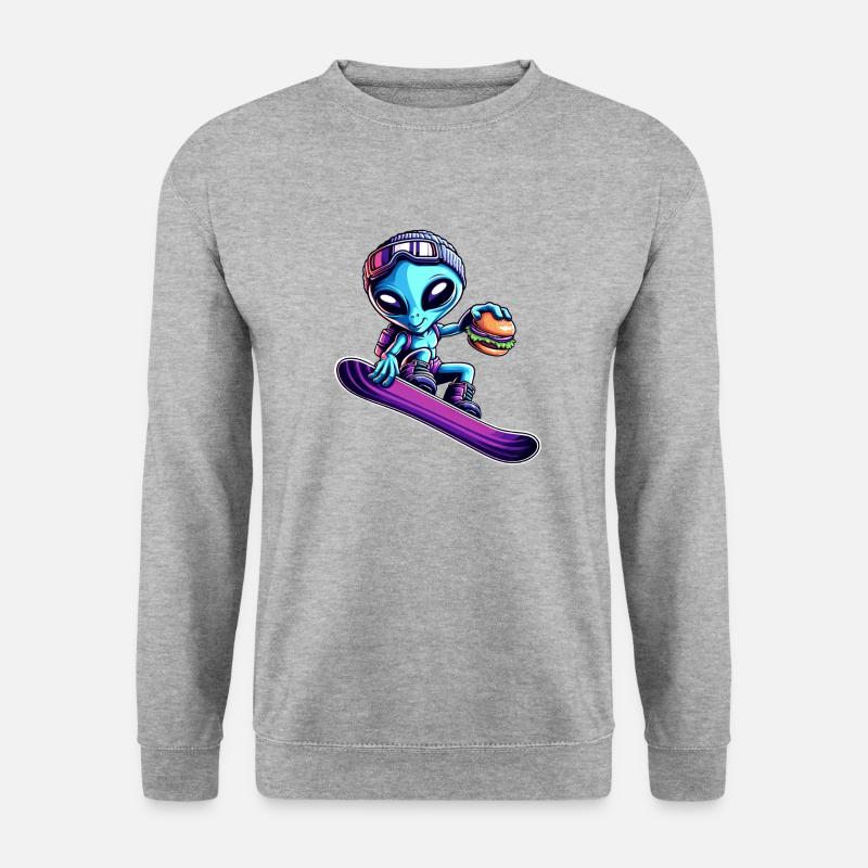 Alien Snowboard Hamburger Abenteuer - Unisex Pullover - Weißgrau meliert