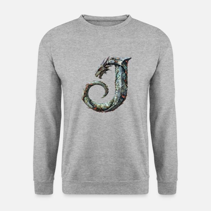 Buchstabe "J" im Drachendesign. - Unisex Pullover - Weißgrau meliert