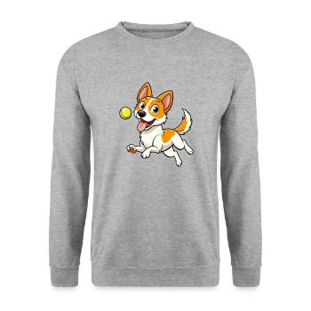 Energischer Spielzeug Foxterrier holen Tennisball Kunst - Unisex Pullover - Weißgrau meliert - Vorne - Alina (178cm) & Michal (187cm)