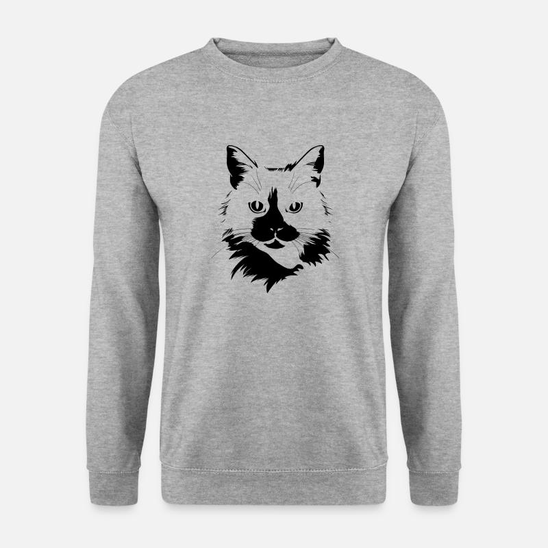 Katze, Katzenmotiv, Katzengesicht - Unisex Pullover - Weißgrau meliert