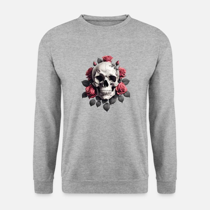 skull with roses - Unisex Pullover - Weißgrau meliert