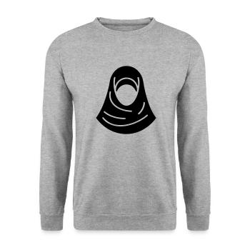 Hijab Kopftuch Muslimische Frau - Unisex Pullover - Weißgrau meliert - Vorne - Alina (178cm) & Michal (187cm)