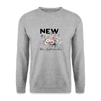 New Day, New Opportunities - Unisex Sweatshirt - salt & pepper - Front - Alina (178cm) & Michal (187cm)