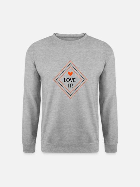 Love it! - Raute und Herz in 2 Farben - Unisex Pullover - Weißgrau meliert