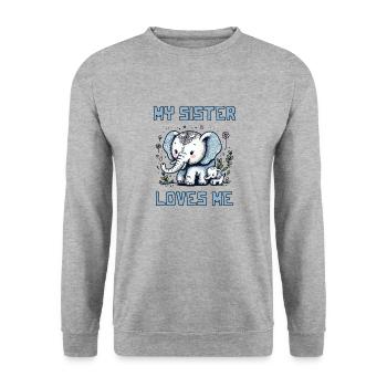Ma sœur m’aime - Dictons de bébé - Meine Schweste - Sweat-shirt Unisexe - gris chiné - Devant - Alina (178cm) & Michal (187cm)