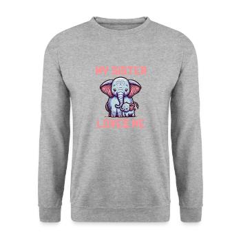 Ma sœur m’aime - Dictons de bébé - Meine Schweste - Sweat-shirt Unisexe - gris chiné - Devant - Alina (178cm) & Michal (187cm)