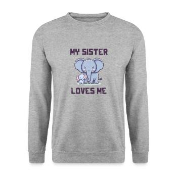 Ma sœur m’aime - Dictons de bébé - Meine Schweste - Sweat-shirt Unisexe - gris chiné - Devant - Alina (178cm) & Michal (187cm)