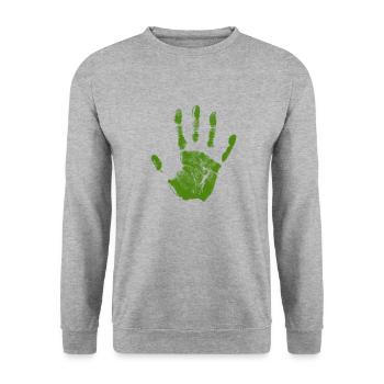 Empreinte de main peinte identité doigts et vert palmier - Sweat-shirt Unisexe - gris chiné - Devant - Alina (178cm) & Michal (187cm)