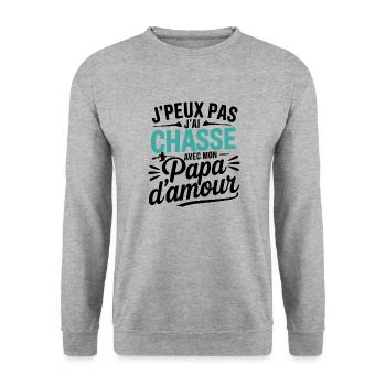 Auf die Jagd mit Papa d'Amour - Unisex Pullover - Weißgrau meliert - Vorne - Alina (178cm) & Michal (187cm)