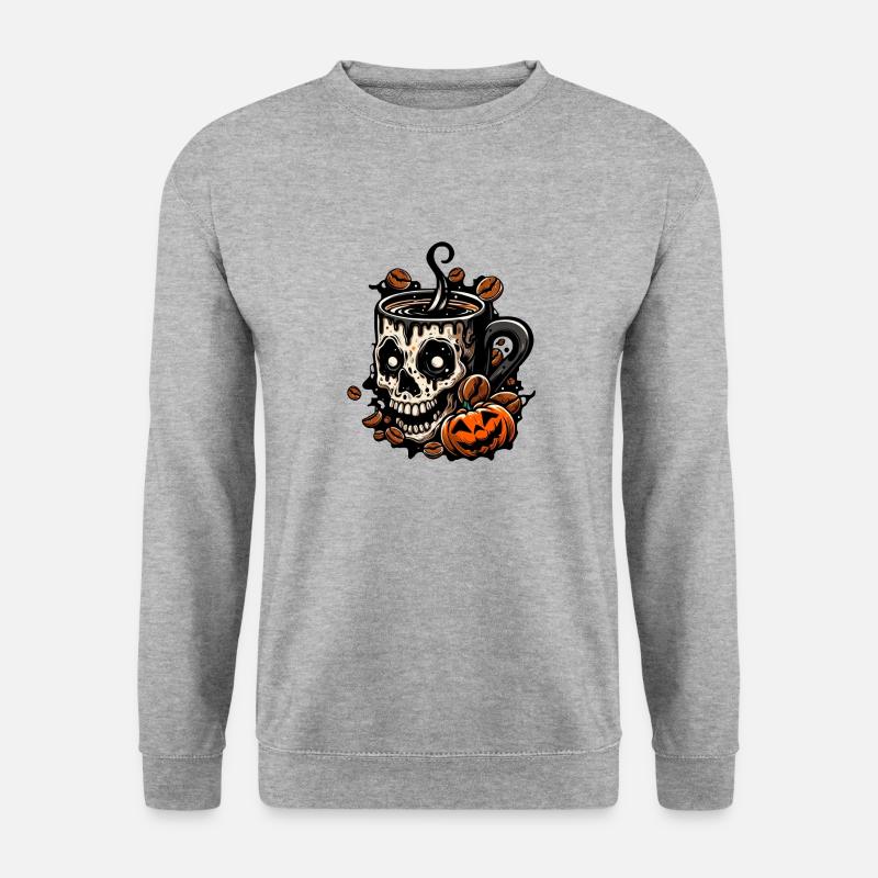 Totenkopf Kaffeebecher Halloween - Unisex Pullover - Weißgrau meliert