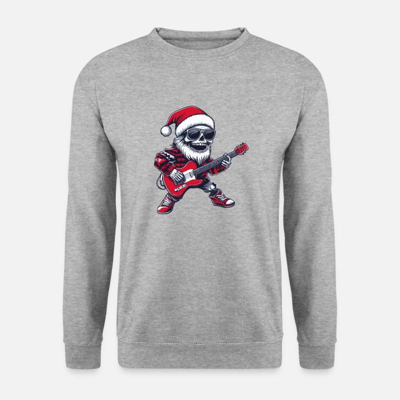 Skelett Santa Weihnachten Gitarre - Unisex Pullover - Weißgrau meliert