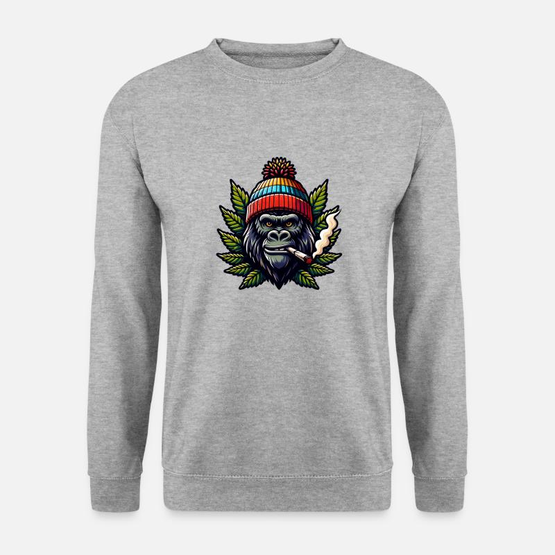 Kiffender Gorilla - Unisex Pullover - Weißgrau meliert