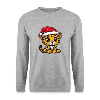 Leopard Weihnachten - Unisex Pullover - Weißgrau meliert - Vorne - Alina (178cm) & Michal (187cm)