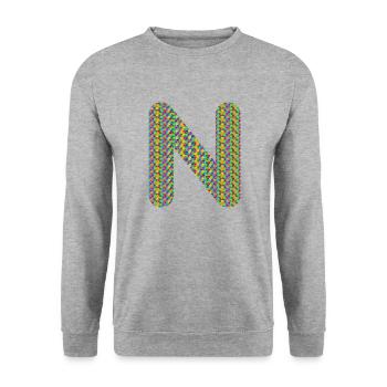 Buntes Herz N Design – Einzigartig & Stylisch! - Unisex Pullover - Weißgrau meliert - Vorne - Alina (178cm) & Michal (187cm)