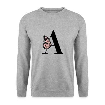 Monogramme élégant avec papillon – Lettre A - Sweat-shirt Unisexe - gris chiné - Devant - Alina (178cm) & Michal (187cm)