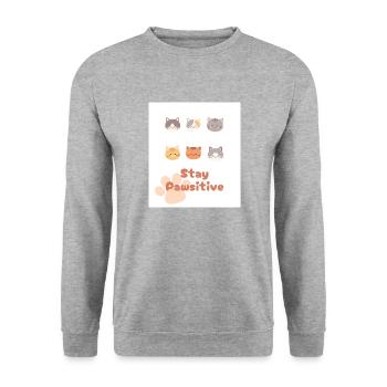 Stay Pawsitive Katzen süß Kinder positiv Pfoten - Unisex Pullover - Weißgrau meliert - Vorne - Alina (178cm) & Michal (187cm)