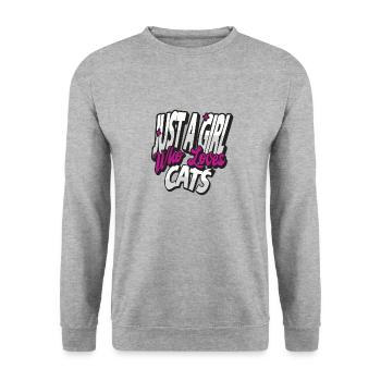 Just a Girl Who Loves Cats – Katzenliebe pur - Unisex Pullover - Weißgrau meliert - Vorne - Alina (178cm) & Michal (187cm)