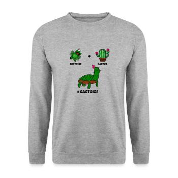 Cactoise – Kaktusschildkröten-Fusion, skurriles Gekritzel. - Unisex Pullover - Weißgrau meliert - Vorne - Alina (178cm) & Michal (187cm)