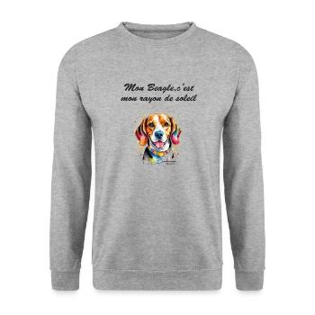 beagle rayon de soleil - Sweat-shirt Unisexe - gris chiné - Devant - Alina (178cm) & Michal (187cm)