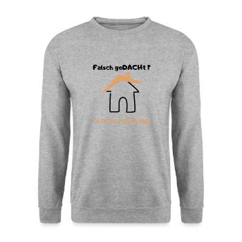 Dachdecker Wortspiel Falsch gedacht Richtfest - Unisex Pullover - Weißgrau meliert - Vorne - Alina (178cm) & Michal (187cm)