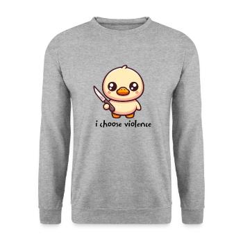 Ich entscheide mich für Gewalt Entlein - Unisex Pullover - Weißgrau meliert - Vorne - Alina (178cm) & Michal (187cm)