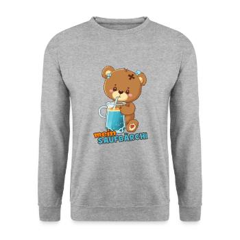 Saufbärchi Teddy - Unisex Pullover - Weißgrau meliert - Vorne - Alina (178cm) & Michal (187cm)