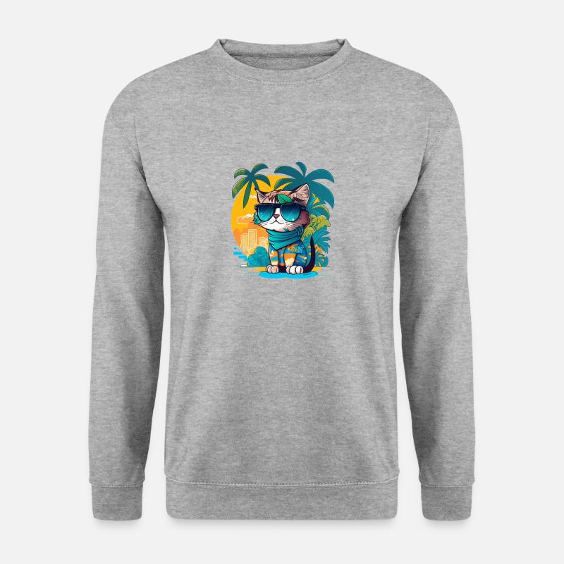 Cute Cat Tropical 4 - Unisex Pullover - Weißgrau meliert
