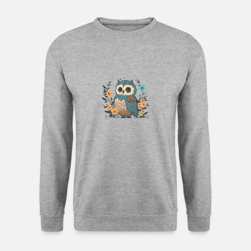 Süße Eule im Blumenwald 1 - Unisex Pullover - Weißgrau meliert